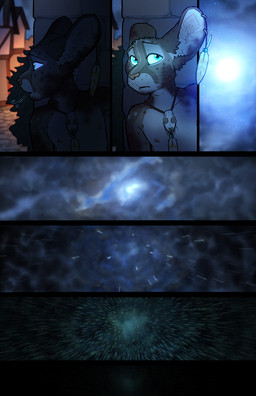 anthro blood bodily_fluids fantasy hiding male medieval moon raining sky solo fek the_sparks_of_daybreak fekkri_talot catfolk absurd_res comic hi_res