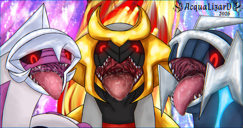 ahegao black_body blue_body bodily_fluids drooling feral grey_body group looking_pleasured male male/male mouth_shot open_mouth red_eyes saliva space teeth teeth_showing throat tongue tongue_out trio vore_implied yellow_body acqua_lizard nintendo pokemon dialga generation_4_pokemon giratina legendary_pokemon palkia pokemon_(species) absurd_res hi_res