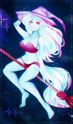 anthro anthrofied barefoot biped bra breasts clothed clothing feet female hair horn long_hair on_top panties solo straddling underwear royaltride slyblue7 friendship_is_magic hasbro my_little_pony mythology trixie_(mlp) equid equine mammal mythological_creature mythological_equine unicorn 2015 absurd_res hi_res
