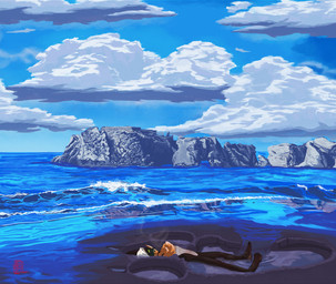 anthro beach blush brown_body claws cloud feet femboy footprint fur hair imprint looking_up lying macro male neck_tuft on_back on_ground open_mouth pawprint paws reflection rock sea size_difference slim small_waist smoke solo stepped_on stomped teeth toes tuft water wave white_hair xdarkspace stoven_(xdarkspace) bat mammal digital_media_(artwork) hi_res