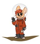 anthro female female_anthro fur gesture grin looking_at_viewer simple_background smile solo spacesuit tan_body tan_fur waving waving_at_viewer white_background rexyseven rusty_gears canid canine fennec_fox fox mammal true_fox 2023 digital_drawing_(artwork) digital_media_(artwork)