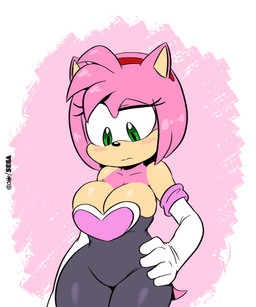 5_fingers accessory alternate_breast_size alternate_costume anthro armwear big_breasts biped black_clothing black_nose breasts cleavage clothed clothed_anthro clothed_female clothing conjoined_eyes copyright_symbol cosplay countershade_face countershade_torso countershading elbow_gloves eyelashes female female_anthro fingers gloves green_eyes hair hair_accessory hairband hand_on_hip handwear heart_clothing heart_symbol iris looking_at_self looking_down mouth_closed pink_hair pupils quill_hair red_hairband short_hair solo symbol thick_thighs toony white_clothing white_gloves white_handwear wide_hips joaoppereiraus sega sonic_the_hedgehog_(series) amouge amy_rose rouge_the_bat eulipotyphlan hedgehog mammal 2020 5:6 absurd_res digital_media_(artwork) hi_res portrait signature three-quarter_portrait