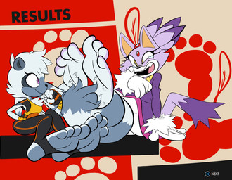 4_toes anthro bodily_fluids bound countershade_feet countershading crying_laughing duo feet female female/female fluffy fluffy_tail foot_fetish foot_focus fur grey_body grey_fur laugh legs_tied looking_at_another playstation_button_symbol purple_body result_screen sitting stirrup_legwear tail tears tickling tickling_feet tickling_with_tail toes white_body white_fur yogurtpup idw_publishing sega sonic_the_hedgehog_(comics) sonic_the_hedgehog_(idw) sonic_the_hedgehog_(series) blaze_the_cat tangle_the_lemur felid feline lemur mammal primate ring-tailed_lemur strepsirrhine hi_res