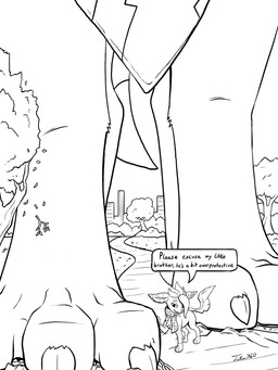 ambiguous_gender building chest_tuft city cityscape claws dialogue duo extreme_size_difference feral fur kerchief larger_ambiguous larger_feral leaf leaf_ears leaf_tail looking_at_viewer macro macro_ambiguous macro_feral mostly_nude neckerchief neckwear outside path plant scarf scarf_only size_difference smaller_ambiguous smaller_feral speech_bubble tail talking_feral text toe_claws tree tuft tsitra360 nintendo pokemon eeveelution generation_2_pokemon generation_4_pokemon leafeon pokemon_(species) umbreon 3:4 black_and_white digital_media_(artwork) english_text hi_res monochrome signature brother_(lore) brother_and_sister_(lore) female_(lore) male_(lore) sibling_(lore) sister_(lore)