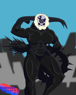 1_eye abs big_breasts big_butt black_body bone breasts butt female flexing hand_on_hip huge_breasts huge_butt muscular muscular_female skull solo spikes tail sidewaysmirror elden_ring fromsoftware elemental_creature fallingstar_beast humanoid mineral_fauna 4:5