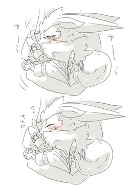 blush chibi cuddling curled_tail duo feral long_ears male tail wings mkz_kabeuchi bandai_namco digimon digimon_(species) human lamortmon mammal