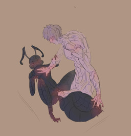 2_finger_fingering 2_toes 3_fingers 4_eyes 5_fingers antennae_(anatomy) anthro arthropod_abdomen arthropod_abdomen_penetration black_body blush bodily_fluids body_blush brown_hair claws exoskeleton feet female female_anthro finger_claws fingering fingers flat_chested genital_fluids genitals hair holding_arm human_on_anthro imminent_sex interspecies larger_human larger_male lying male male/female male_human multi_eye on_back outercourse penetration penis pincers pinned pushed_down sex size_difference smaller_anthro toe_claws toes vaginal_fluids vulva vulva_blush white_body skinnedteeth ant arthropod human hymenopteran insect mammal hi_res