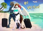 aircraft airplane anthro beach case clothing duo female happy hat headgear headwear male rest sea seaside smile suitcase swimwear vacation vehicle warm water wings sunny_way mythology steven_saidon sunny_way_(character) equid equine horse mammal mythological_creature mythological_equine pegasus digital_media_(artwork) hi_res