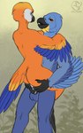 anthro beak bodily_fluids cum duo female genital_fluids genitals holding_partner male male/female penis sex halanari avian bird parrot hi_res