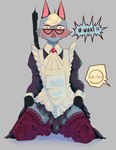 clothing embarrassed eyewear glasses kneeling maid_uniform male solo uniform sussybaker animal_crossing nintendo raymond_(animal_crossing) felid feline mammal absurd_res hi_res