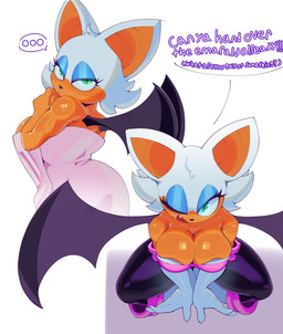 anthro armwear bare_shoulders bat_wings big_breasts big_ears black_nose blue_eyeshadow bodysuit breasts cleavage clothed clothing cute_fangs dialogue elbow_gloves eyelashes eyeshadow fangs female fully_clothed glistening glistening_body glistening_skin gloves green_eyes hair half-closed_eyes handwear high-angle_view looking_at_viewer makeup membrane_(anatomy) membranous_wings narrowed_eyes one_eye_closed short_hair skinsuit solo speech_bubble teeth text tight_clothing towel towel_only white_hair wings talons_tw sega sonic_the_hedgehog_(series) rouge_the_bat bat mammal 2026 english_text hi_res