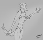 anthro breasts clothed clothing female fluffy fluffy_tail grey_background gun handgun ineffective_clothing ineffective_underwear looking_at_viewer pistol pistol_holster pube_peek pubes ranged_weapon simple_background solo tail underwear underwear_only weapon brewfilter clara_(acidonix) borzoi canid canine canis domestic_dog hunting_dog mammal sighthound 2023 absurd_res digital_drawing_(artwork) digital_media_(artwork) hi_res monochrome