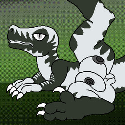 big_teats black_body black_feet black_nipples black_stripes crotch_breasts feet female feral genitals gradient_background green_background grey_eyes grey_vulva nipples simple_background solo stripes teats vulva white_body white_hands white_stripes therealmessyroomguy1 dinosaur dromaeosaurid prehistoric_species reptile saurischian scalie theropod 1:1 digital_media_(artwork) hi_res pixel_(artwork)