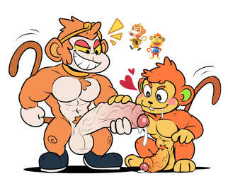 anthro balls big_penis blush bodily_fluids chest_tuft circlet duo erection foreskin genital_fluids genitals handjob huge_penis intraspecies male male/male muscular muscular_male penile penis penis_size_difference precum pubes sex tuft vein veiny_penis hexdisciple animal_crossing nintendo flip_(animal_crossing) tiansheng_(animal_crossing) haplorhine mammal monkey primate