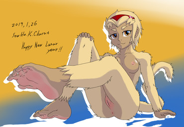 5_fingers 5_toes accessory anus barefoot breasts countershade_feet countershading eyebrows eyelashes feet female fingers foot_focus fur genitals hair_accessory hairband looking_at_viewer nipples nude orange_eyes pose prehensile_feet simple_background solo tan_body tan_fur toes vulva sewlde yang-mei_(sewlde) haplorhine mammal monkey primate hi_res pinup