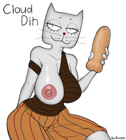 anthro bedroom_eyes big_breasts bread breasts clothed clothing female food holding_object mature_anthro mature_female narrowed_eyes nipples one_breast_out partially_clothed sagging_breasts seductive simple_background small_waist solo text thick_thighs whiskers wide_hips avioylin cloud_bread mom_(cloud_bread) domestic_cat felid feline felis mammal hi_res mother_(lore) parent_(lore)