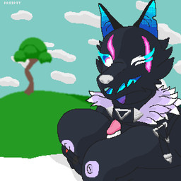 anthro big_breasts big_nipples black_body black_fur blinking breast_play breasts ears_up facial_scar female fur genitals nipples penis ring_(jewelry) scar sex solo thick_penis titfuck priipit epic_games fortnite fortnite:_battle_royale pack_leader_highwire canid canine canis mammal wolf 1:1 absurd_res hi_res