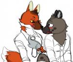 anthro anthro_on_anthro blush bodily_fluids duo male male/male necktie saliva tongue tongue_out mattstablook aggretsuko sanrio haida_(aggretsuko) ookami_(aggretsuko) canid canine hyena mammal maned_wolf spotted_hyena 2018