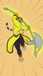 anthro attack clothed clothing female halberd holding_object holding_weapon kung_fu looking_at_viewer melee_weapon polearm simple_background solo weapon weapon_on_shoulder notamo dreamworks kung_fu_panda master_tigress felid mammal pantherine tiger 9:16 hi_res