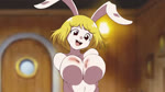 anthro big_breasts blonde_hair blurred_background bouncing_breasts breasts brown_eyes buckteeth female fur hair inside medium_hair navel nipples open_mouth pink_nose smile solo teeth tongue white_body white_fur chromodomo one_piece carrot_(one_piece) lagomorph leporid mammal rabbit animated loop no_sound short_playtime webm