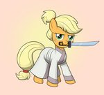 asian_clothing blonde_mane clothing east_asian_clothing female feral freckles fur green_eyes japanese_clothing katana kimono looking_at_viewer mane melee_weapon orange_body orange_fur samurai solo sword sword_in_mouth tail warrior weapon yellow_tail mew-me friendship_is_magic hasbro my_little_pony samurai_jack applejack_(mlp) samurai_jack_(character) earth_pony equid equine horse mammal pony crossover