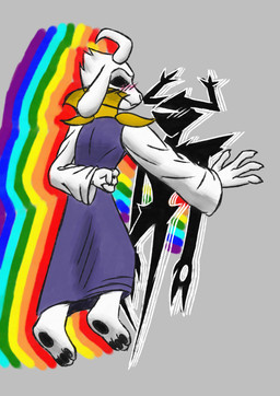 ambiguous_gender anthro black_body blush clothing duo eyeless formless fur gold_(metal) gold_jewelry grey_background hole_in_arm jewelry male male/ambiguous robe simple_background slim white_body white_fur detrefle13 deltarune undertale undertale_(series) asriel_dreemurr_(god_form) roaring_knight bovid caprine goat humanoid mammal hi_res