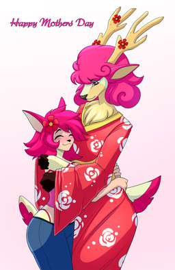 anthro antlers asian_clothing bottomwear breasts chest_tuft clothing crop_top duo east_asian_clothing female flower hair holidays horn hug japanese_clothing kimono mature_female pants plant shirt short_hair shortstack text topwear tuft varollis mother's_day nintendo pokemon diana_sawsbuck horae_deerling deer deerling generation_5_pokemon mammal pokemon_(species) sawsbuck spring_deerling spring_sawsbuck 2019 hi_res daughter_(lore) mother_(lore) mother_and_child_(lore) mother_and_daughter_(lore) parent_(lore) parent_and_child_(lore) parent_and_daughter_(lore)