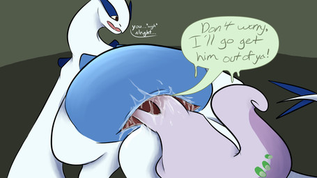 abdominal_bulge ambiguous_fluids animal_genitalia cloaca cloacal cloacal_vore dialogue duo feral genitals slime unbirthing vaginal vore aspeneyeswatching nintendo pokemon generation_2_pokemon generation_6_pokemon goodra legendary_pokemon lugia pokemon_(species) 16:9 hi_res widescreen