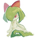 anthro bodily_fluids breasts clothing dress female genital_fluids genitals hair hair_over_eye pose pussy red_eyes small_breasts solo vaginal_fluids young waterbeetle nintendo pokemon generation_3_pokemon humanoid kirlia pokemon_(species) pinup