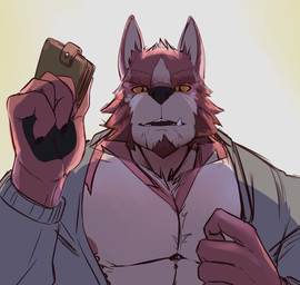 5_fingers abs anthro areola big_muscles big_pecs black_claws black_eyes black_nose black_pawpads chest_tuft claws clothed clothing countershade_face countershade_fur countershade_neck countershade_torso countershading eyebrows facial_hair fangs finger_claws fingers fur goatee gradient_background grey_sweatshirt holding_object holding_wallet humanoid_hands looking_at_viewer male multicolored_body multicolored_fur muscular muscular_anthro muscular_male nipples no_pupils open_clothing open_mouth open_shirt open_topwear orange_sclera partially_clothed pawpads pecs pink_areola pink_nipples pointy_ears prick_ears red_body red_eyebrows red_facial_hair red_fur red_goatee red_sideburns shirt sideburns simple_background snaggle_tooth solo sweatshirt tan_body tan_fur teeth topwear tuft two_tone_body two_tone_fur wallet purtropos rain_check rou_(rain_check) canid canine canis mammal wolf half-length_portrait hi_res portrait sketch unfinished