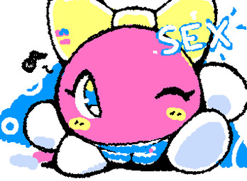 big_bow biped blue_clothing blue_eyes blue_panties blue_underwear blush bow_ribbon camel_toe clothed clothed_female clothing eyelashes featureless_feet featureless_hands feet female glistening glistening_eyes looking_at_viewer mouthless musical_note musical_symbol noseless not_furry one_eye_closed panties panties_only solo squigglevision standing symbol text topless underwear underwear_only white_text wink winking_at_viewer yellow_blush yellow_bow yellow_ribbon ligma_(artist) kirby_(series) nintendo lalala waddling_head 2025 animated digital_media_(artwork) english_text flat_colors handwritten_text low_res wigglypaint_(artwork)