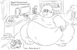 anthro bedroom belly big_belly big_tail cheek_bulge clothing dialogue disembodied_head dot_eyes duo eating eyewear female glasses hair horn hungry hyper immobile male male/female messy messy_hair moobs nerd nervous obese office overweight shaggy_hair shocked slightly_chubby smile solo sunglasses tail text tight_clothing nibblyknuckles cera_(nibblyknuckles) maggie_(nibblyknuckles) bovid caprine fish goat humanoid mammal marine shark monochrome sketch trans_(lore) trans_man_(lore) trans_woman_(lore)