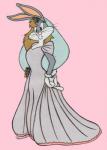 anthro bride clothed clothing crossdressing drag_(fashion) drag_queen dress eyelashes femboy male solo veil wedding_dress vawlkee looney_tunes warner_brothers bugs_bunny lagomorph leporid mammal rabbit 1993 hi_res