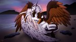 duo feathers female feral horn male male/female rock sand sea sunset tail water wings adrim european_mythology mythology adrim_(character) avian dragon gryphon mythological_avian mythological_creature mythological_scalie scalie western_dragon 16:9 4k absurd_res hi_res widescreen