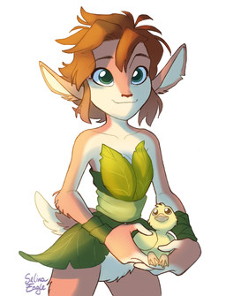 4_fingers anthro bracelet carrying_another carrying_partner clothed clothing female feral fingers green_eyes group hair jewelry leaf leaf_clothing plant short_hair simple_background skimpy smile solo white_background selinaeagle activision spyro_the_dragon elora anatid anseriform avian bird duck faun faun_(spyro) 2023 digital_drawing_(artwork) digital_media_(artwork) hi_res signature