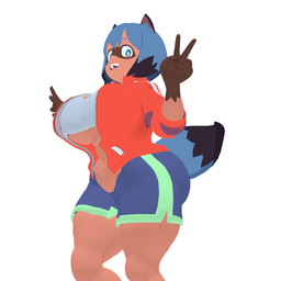 anthro big_breasts big_butt blue_body blue_eyes blue_fur blue_hair breasts butt clothed clothing curvy_figure female female_anthro fur hair multicolored_body multicolored_fur skimpy solo s1m0n brand_new_animal studio_trigger michiru_kagemori canid canine mammal raccoon_dog tanuki 1:1 3d_(artwork) digital_media_(artwork)