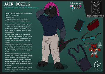 alternate_universe anthro biped cellphone clothed clothing electronics eyewear glasses gradient_background hair keychain male male_anthro navel non-mammal_navel phone pink_eyes pink_hair simple_background solo standing text text_box overlord_gabriel godzilla_(series) toho fan_character godzilla jair_dozilg_(oc) kaiju scalie digital_drawing_(artwork) digital_media_(artwork) english_text hi_res model_sheet