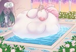 anthro areola belly big_belly big_breasts blonde_hair breasts closed_smile duo eyes_closed female fetal_movement fur ginormous_belly green_eyes hair head_spikes huge_belly huge_breasts hyper hyper_belly hyper_breasts hyper_pregnancy markings membrane_(anatomy) membranous_wings mouth_closed nipples nude pink_body pink_fur pink_nipples pregnant pregnant_anthro pregnant_female puffy_areola smile spiked_tail spikes spikes_(anatomy) striped_arms striped_legs striped_markings striped_tail stripes swimming_pool tail tail_markings text white_body white_fur wings tiggybloom mythology marzipan_(tiggybloom) dragon felid mammal mythological_creature mythological_scalie pantherine scalie tiger 2025 dated english_text hi_res
