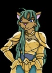 armor breasts cloth_(saint_seiya) female gold_saint simple_background solo transparent_background unconvincing_armor dragonpen saint_seiya toei_animation felid mammal alpha_channel low_res