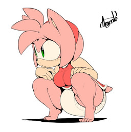 accessory anthro breasts clean_diaper clothed clothing crouching diaper diaper_fetish dress eyelashes feces female fur green_eyes hair_accessory hairband headband pink_body pink_fur red_clothing red_dress soiled_diaper soiling solo unclean_diaper used_diaper white_diaper sophiepoof sega sonic_the_hedgehog_(series) amy_rose eulipotyphlan hedgehog mammal signature