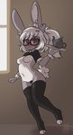 anthro areola biped blush breasts clothing eyewear female fur glasses grey_body grey_fur hair legwear nipples solo teapot thigh_highs bunnybits conditional_dnp lagomorph leporid mammal rabbit 2023 absurd_res hi_res