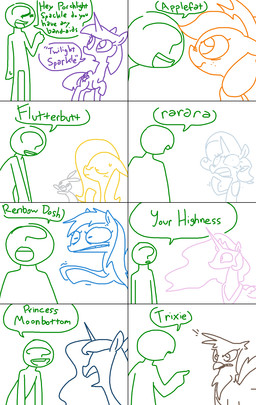 angry beak clothing dialogue feathered_wings feathers female fur hair hat headgear headwear horn male teasing text wings the_weaver friendship_is_magic hasbro my_little_pony mythology angel_(mlp) anon applejack_(mlp) fluttershy_(mlp) gilda_(mlp) princess_celestia_(mlp) princess_luna_(mlp) rainbow_dash_(mlp) rarity_(mlp) twilight_sparkle_(mlp) avian earth_pony equid equine gryphon horse human lagomorph leporid mammal mythological_avian mythological_creature mythological_equine pony rabbit unicorn winged_unicorn comic english_text hi_res monochrome