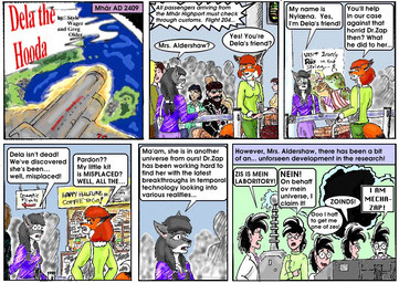 angry anthro beard breasts brown_body brown_fur brown_hair clothed clothing cybernetics dialogue dipstick_ears ear_markings ears_back eyewear facial_hair female fur glasses grey_body grey_fur grey_hair group hair humanoid_pointy_ears machine male multicolored_ears open_mouth pivoted_ears pointy_ears purse spacecraft square_crossover text vehicle style_wager dela_the_hooda dr._zap mrs._aldershaw nylaena cyborg halfling human humanoid lizard mammal reptile scalie comic english_text