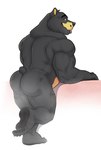 anthro bear blep butt claws hi_res looking_back male mammal muscular on_one_leg one_leg_up raised_leg rear_view seyrmo smile solo standing tongue tongue_out