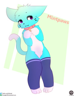 ambiguous_gender anthro bell bell_collar blush clothing collar fur legwear solo stockings tail teal_body teal_fur text senz felid feline felis mammal absurd_res hi_res url