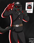 anthro anti_furry black_body black_clothing black_fur black_hair black_nose bodily_fluids claw_pose clothing eyewear fur glasses hair hat headgear headwear long_hair male red_eyes saliva saliva_on_tongue satire simple_background solo tail text tongue tongue_out wanted_poster secretagentarc li_(secretagentarc) canid canine fox mammal 2024 absurd_res digital_drawing_(artwork) digital_media_(artwork) english_text hi_res meme shaded watermark