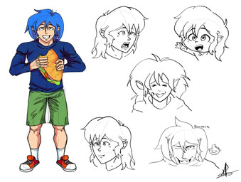 4_fingers arms_bent bangs black_eyebrows blue_clothing blue_hair blue_shirt blue_topwear bottomwear chibi closed_smile clothed clothed_humanoid clothed_male clothing evil_grin expressions eyebrows eyes_closed fingers food footwear fully_clothed fully_clothed_humanoid fully_clothed_male green_bottomwear green_clothing green_shorts grin grinning_at_viewer hair happy holding_food holding_object holding_sandwich humanoid_pointy_ears looking_at_viewer male male_humanoid medium_hair mouth_closed not_furry one_eye_closed open_mouth open_smile pointy_ears red_clothing red_footwear red_shoes sandwich_(food) shirt shoes shorts simple_background smile smiling_at_viewer socks solo text thin_eyebrows tongue toothy_smile topwear white_background white_body white_clothing white_footwear white_hair white_shirt white_skin white_socks white_tongue white_topwear fogonazo-josueart kappa_mikey gonard_(kappa_mikey) humanoid 2025 digital_drawing_(artwork) digital_media_(artwork) english_text hi_res multiple_images partially_colored shaded signature spanish_description