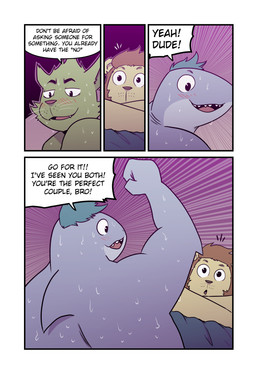 advice anthro bodily_fluids dialogue dorsal_fin excited fin fist four_frame_image green_hair grey_body group hair happy head_on_arms male open_mouth raised_fist raised_hand smile speech_bubble surprised sweat text trio whiskers wide_eyed t0l0k isaac_(t0l0k) scott_(t0l0k) ted_(t0l0k) aquatic domestic_cat felid feline felis fish lion mammal pantherine shark comic english_text hi_res multiple_scenes