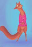 ambiguous_gender anthro bottomless brown_body brown_fur clothed clothing fur semi-anthro shirt solo topwear sildre sildre_(character) euplerid falanouc mammal 2018 hi_res