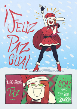 anthro belt big_breasts boots bow_tie breasts choker christmas_clothing christmas_headwear clothing dress eyes_closed female footwear green_eyes hat headgear headwear high_heeled_boots high_heels holding_bag holidays jewelry looking_at_viewer necklace open_mouth red_clothing red_dress santa_hat shoes smile snow solo text elnikochoro christmas lagomorph leporid mammal rabbit 2025 absurd_res hi_res spanish_text